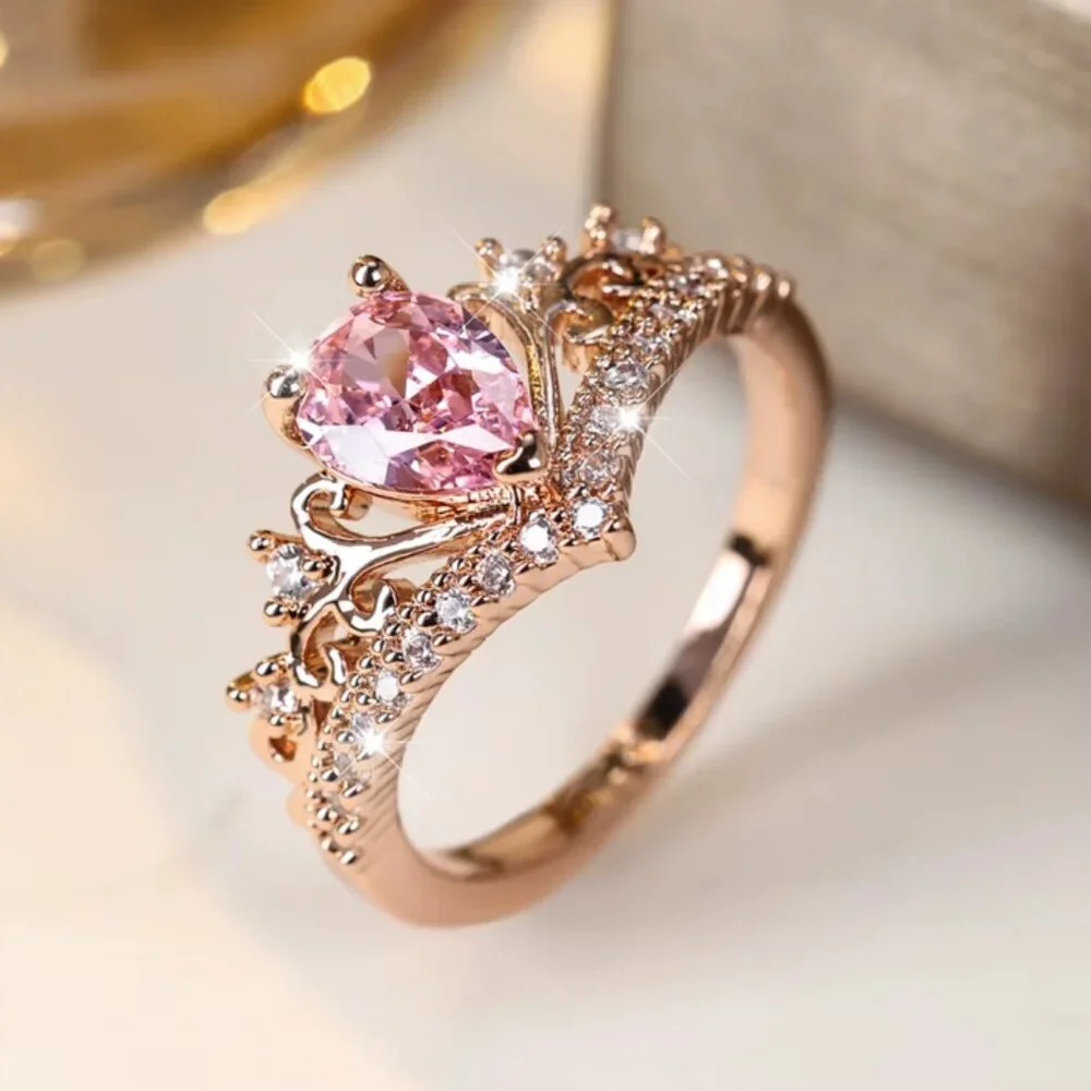 NEW 14k Rose Gold Pink Sapphire Pear Cut Diamond Ring Tear Drop Ring